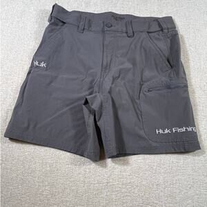 HUK Mens Large Gray Performance Fishing Shorts Quick Dry UPF Outdoor Wear Angler